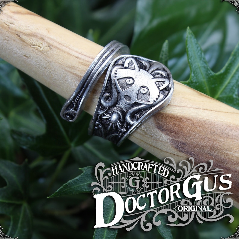 Raccoon Ring Adjustable Wrap Style Handcrafted by Doctor Gus Beautiful Antique Inspired Ring image 1