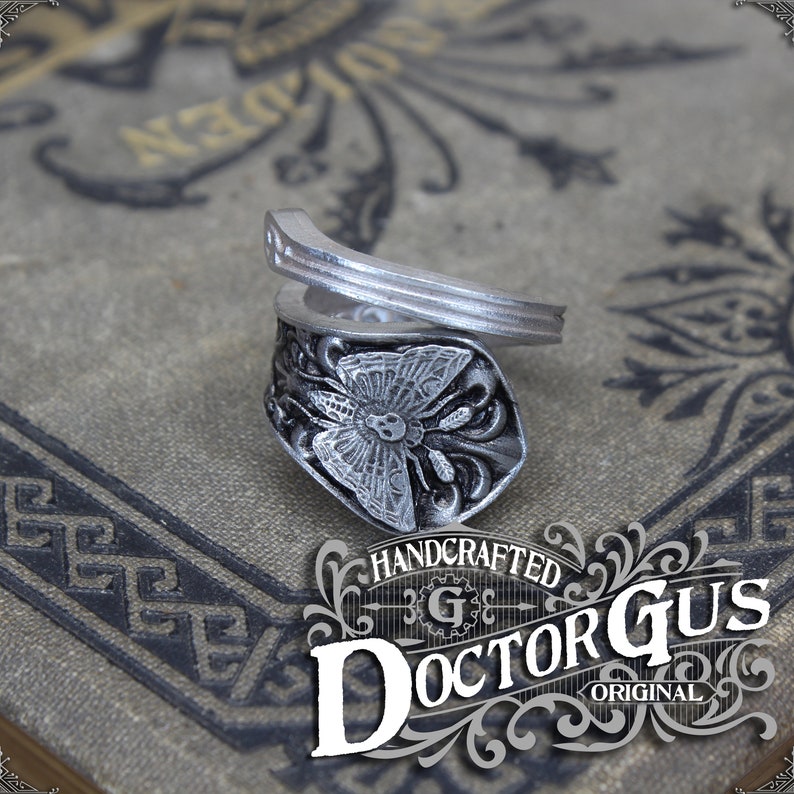 Death's-head Hawkmoth Ring Adjustable Wrap Style Handcrafted Pewter by Doctor Gus Beautiful Antique Inspired Insect Ring image 4