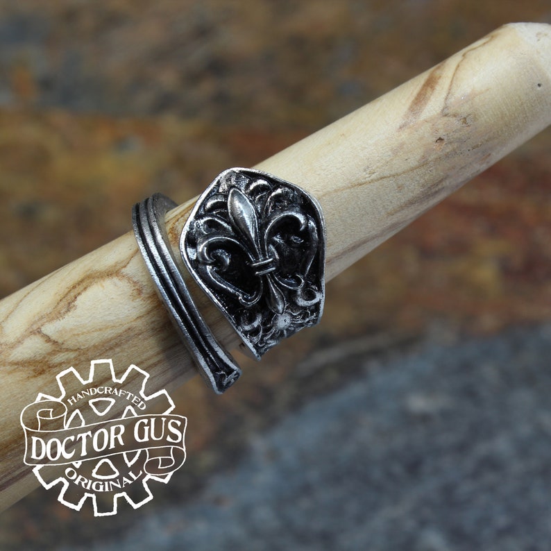 Fleur-de-lis Ring Handcrafted by Doctor Gus Beautiful Antique Inspired Ring Adjustable Wrap Style