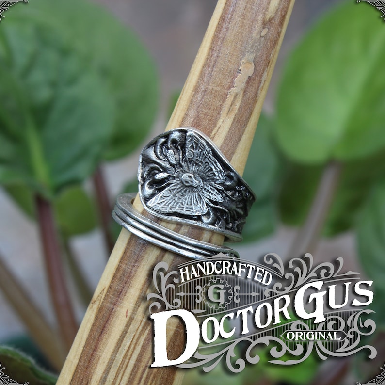 Death's-head Hawkmoth Ring Adjustable Wrap Style Handcrafted Pewter by Doctor Gus Beautiful Antique Inspired Insect Ring image 1