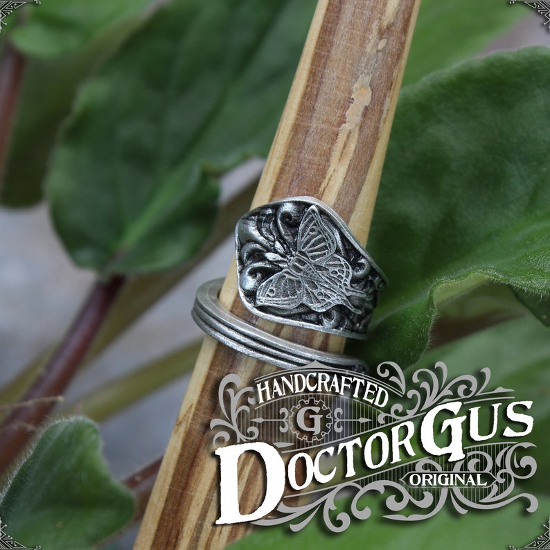 Luna Moth Ring Adjustable Wrap Style Handcrafted Pewter by Doctor Gus Beautiful Antique Inspired Insect Ring image 3