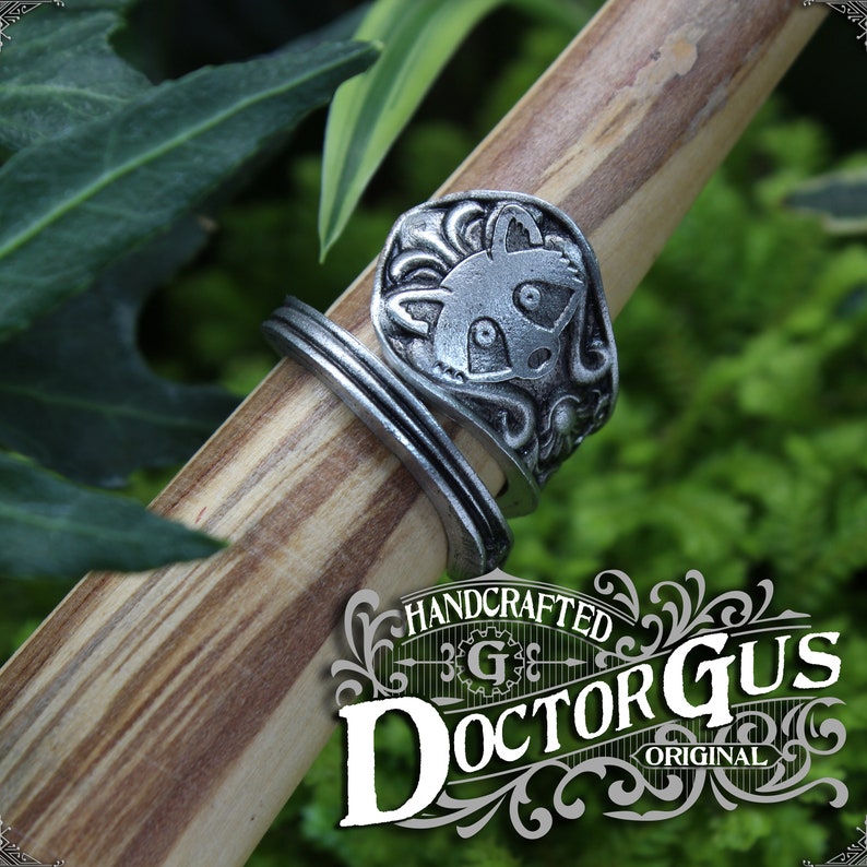 Raccoon Ring Adjustable Wrap Style Handcrafted by Doctor Gus Beautiful Antique Inspired Ring image 2