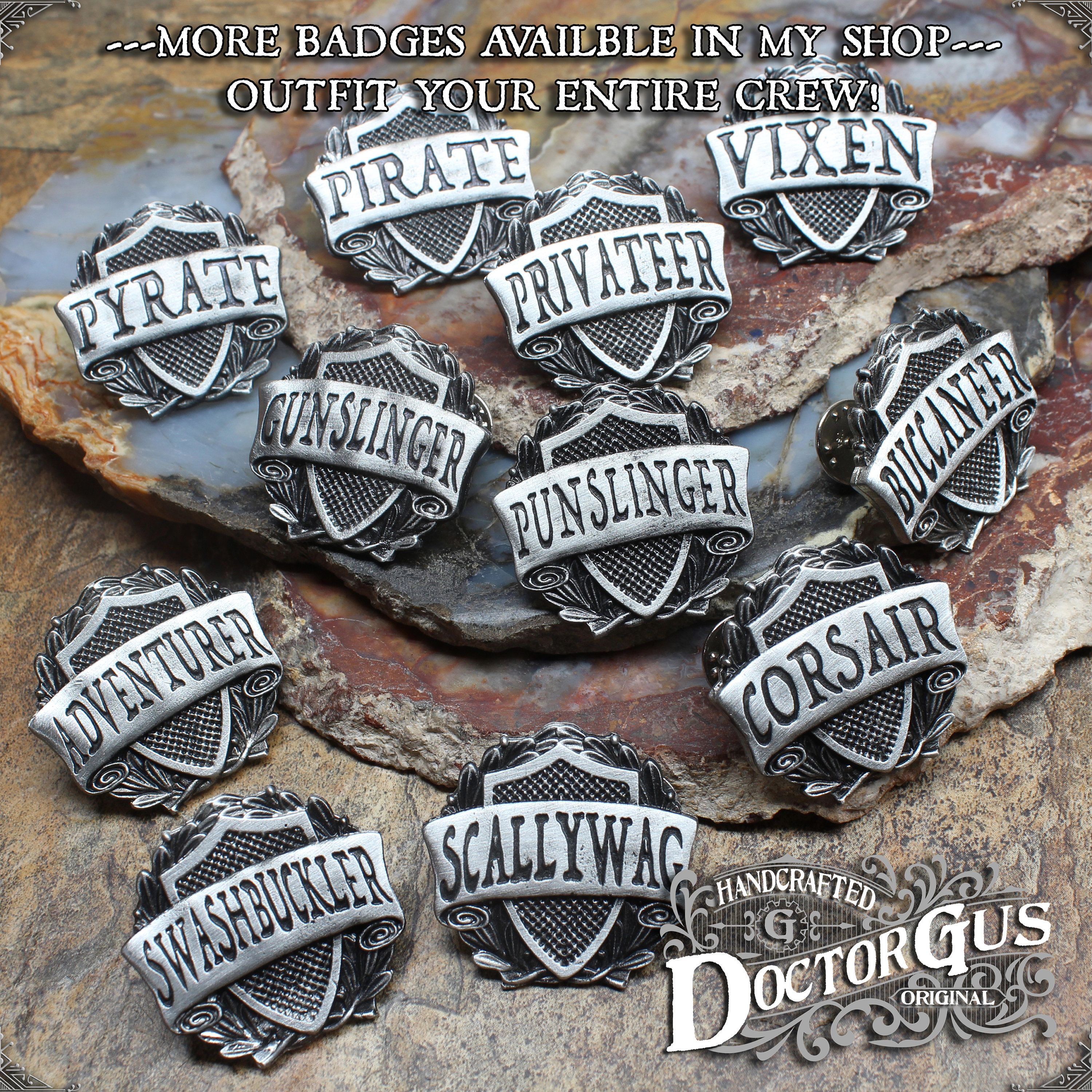 Gunslinger Badge -- Pirate Crew Pin --- Handcrafted Pewter