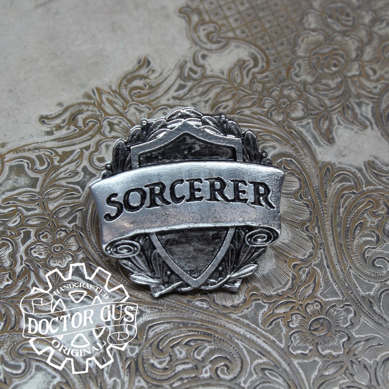 RPG Character Class Pin Handcrafted Pewter Accessories by Doctor Gus SCA LARP Roleplaying Enamel Pin Badge Brooch Sorcerer Class Badge