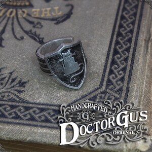 Cat Shield Ring Adjustable Handcrafted by Doctor Gus Unisex Adjustable Men's Pewter Rings Signet Ring Style image 2