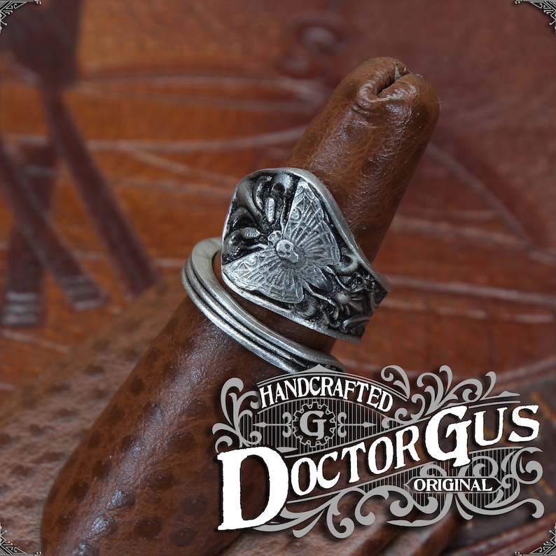 Death's-head Hawkmoth Ring Adjustable Wrap Style Handcrafted Pewter by Doctor Gus Beautiful Antique Inspired Insect Ring image 6