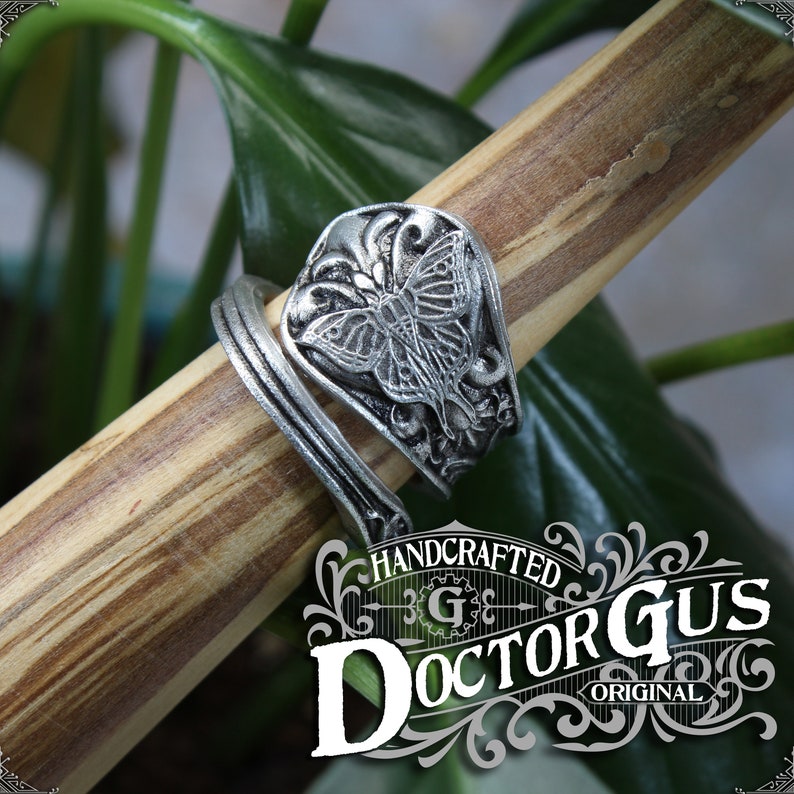 Luna Moth Ring Adjustable Wrap Style Handcrafted Pewter by Doctor Gus Beautiful Antique Inspired Insect Ring image 1