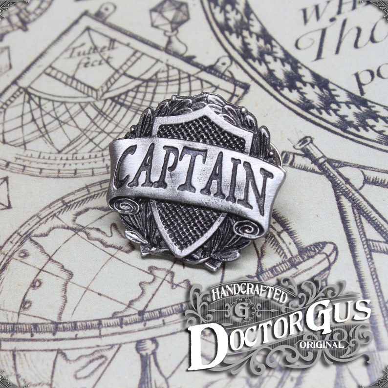 Captain Badge Pirate Crew Pin Handcrafted Pewter Accessories by Doctor Gus RPG LARP Character Cosplay Crew Rank Insignia image 2