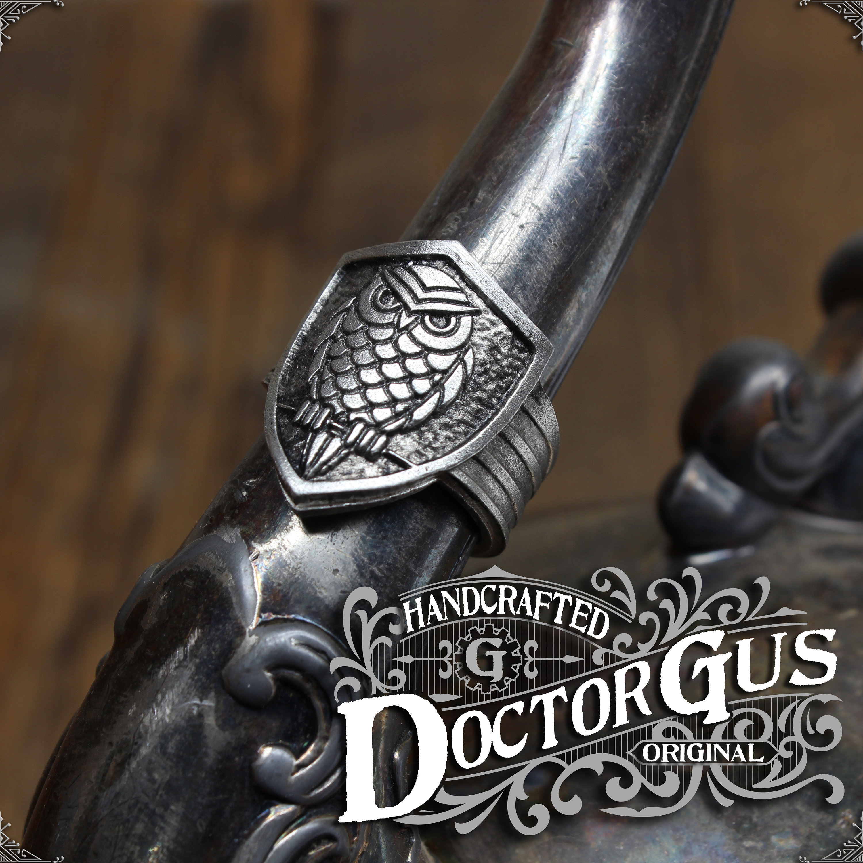 Owl Shield Ring - Adjustable - Handcrafted by Doctor Gus - Unisex - Adjustable Men's Pewter Ring