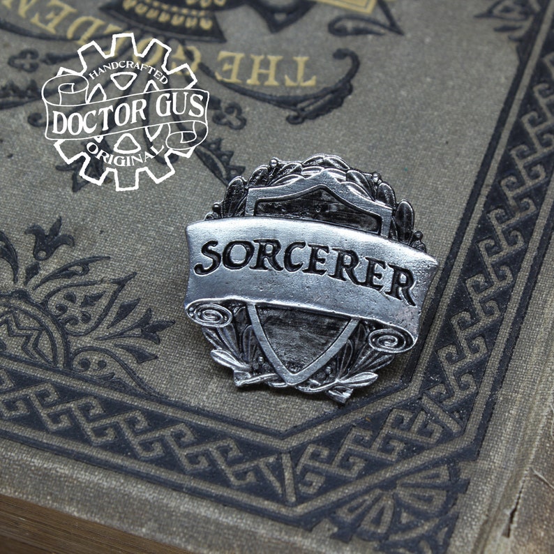 RPG Character Class Pin Handcrafted Pewter Accessories by Doctor Gus SCA LARP Roleplaying Enamel Pin Badge Brooch Sorcerer Class Badge