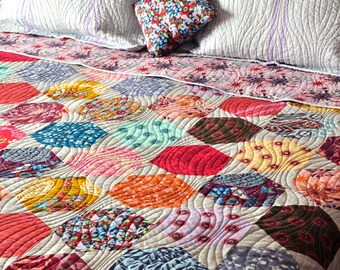 Modern Patchwork Hexagon Custom Quilt Coverlet Bed Spread Anna Maria Horner Fabric Innocent Crush MADE TO ORDER Different sizes to choose