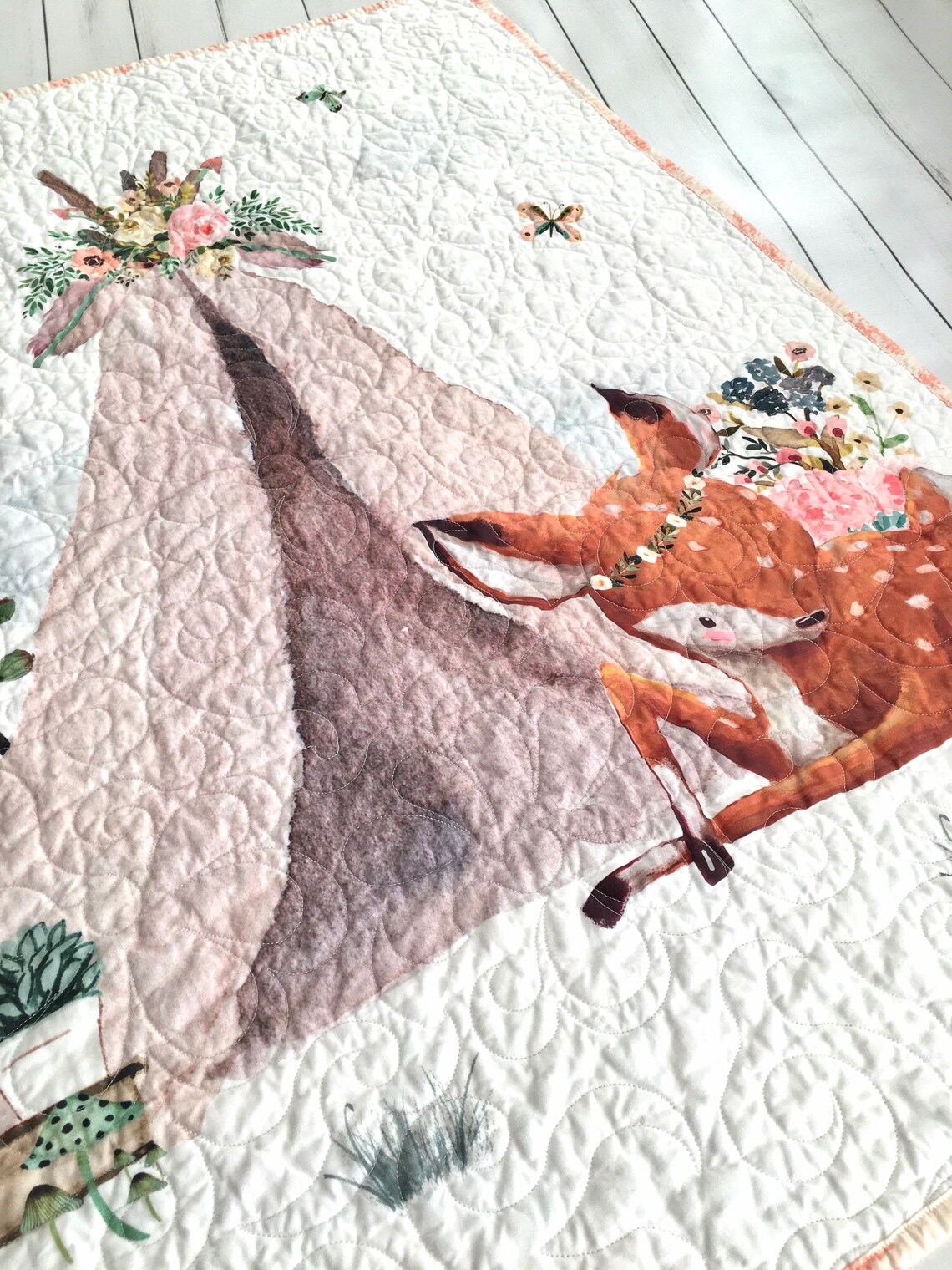 Fawn Deer Baby Quilt Deer Baby Blanket Baby Whole Cloth Etsy