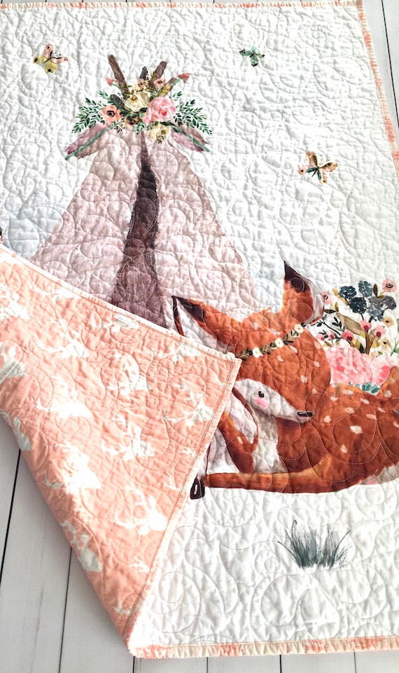 Fawn Deer Baby Quilt Deer Baby Blanket Baby Whole Cloth Etsy