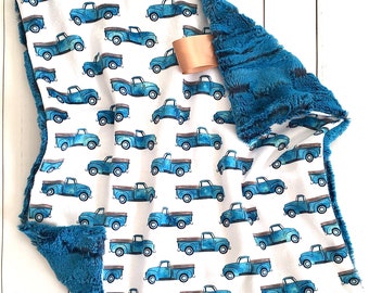 Lovey: Old-fashioned Truck Lovey, Baby Security Blanket, Minky Lovey, Blue Truck Minky Lovey, Blue Truck Lovey, Boy Truck Cuddle Minky Lovey