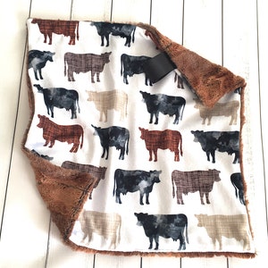 Lovey: Cow Baby Security Blanket, Minky Cuddle Lovey, Farm Minky Lovey, Cows Lovey, Rustic Cows Minky Lovey, Cow Cuddle Lovey, Baby Gift