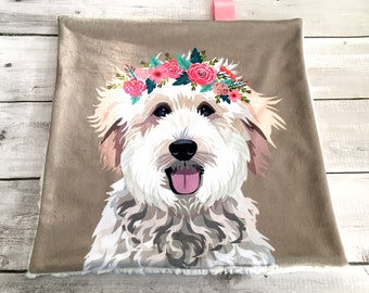 Lovey: Golden Doodle Pup Baby Security Blanket. Minky Cuddle Lovey. Floral Puppy Minky Lovey. Doodle Puppy Lovey. Floral Dog Security Lovey.