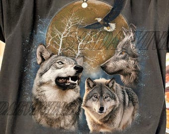 Vintage Wolf 90s Graphic Shirt, Wolf Lovers Retro Tee, 2000s Nature Moon Shirt, Nostalgia Unisex Oversize Tee, Cute Wolf Gift Tee