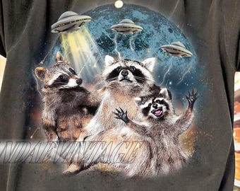 Three Raccoon Howling Retro Graphic T-Shirt, Raccoon Moon Shirt, Raccoon Lovers Gift, Funny Raccoon Shirt, Meme Raccoon Shirt, Raccoon Shirt