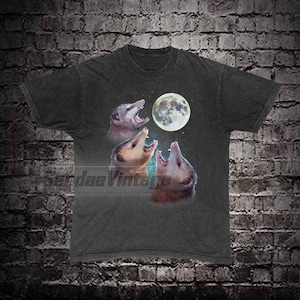 Three Possums Howling at Moon Vintage Shirt, Funny Possum Bootleg Tees, Retro Opossum Lover Tshirt, Washed Cotton Unisex Tee, Silly Gifts