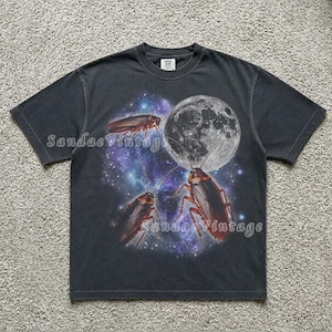 Moonlit Vintage Style Cockroach Graphic Shirt, Celestial Moon Insect T-Shirt, Unisex Retro Bug Tee