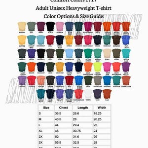 May include: A size chart for a unisex heavyweight t-shirt. The chart shows the chest, length, and width measurements in inches for sizes S through 4X.