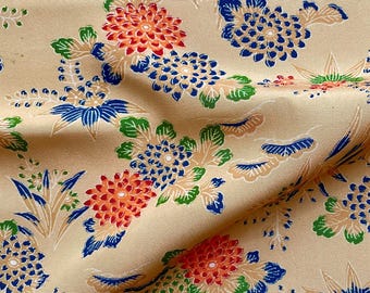 Vintage Japanese Kimono Fabric | Silk, Beige, Flower,Chrysanthemum, Bamboo grass,60-80s