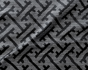Vintage Japanese Kimono Fabric | Silk Tsumugi, Black, Saya Pattern Motif, Textured Weave, 40s–60s