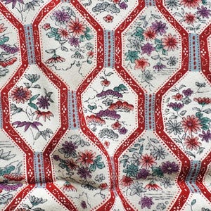 Vintage Japanese Kimono Fabric | Silk, Chinoiserie pattern,Flower,White,Red, 60-80s