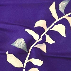 Vintage Japanese Kimono Fabric | Silk Chirimen, Purple Background, Abstract Botanical Motif, 40s–60s