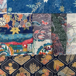 Bundel vintage Japanse stofrestjes | Blauw-indigo mix voor quilten, patchwork en borduren (50 g)