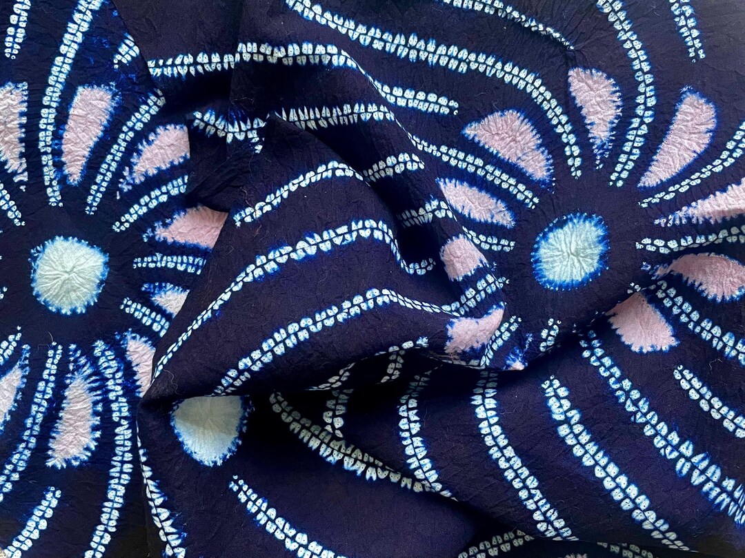 Zome Pattern Japanese Vintage Yukata Fabric, Flower, Indigo Dyed, AI Zome, Flower ...