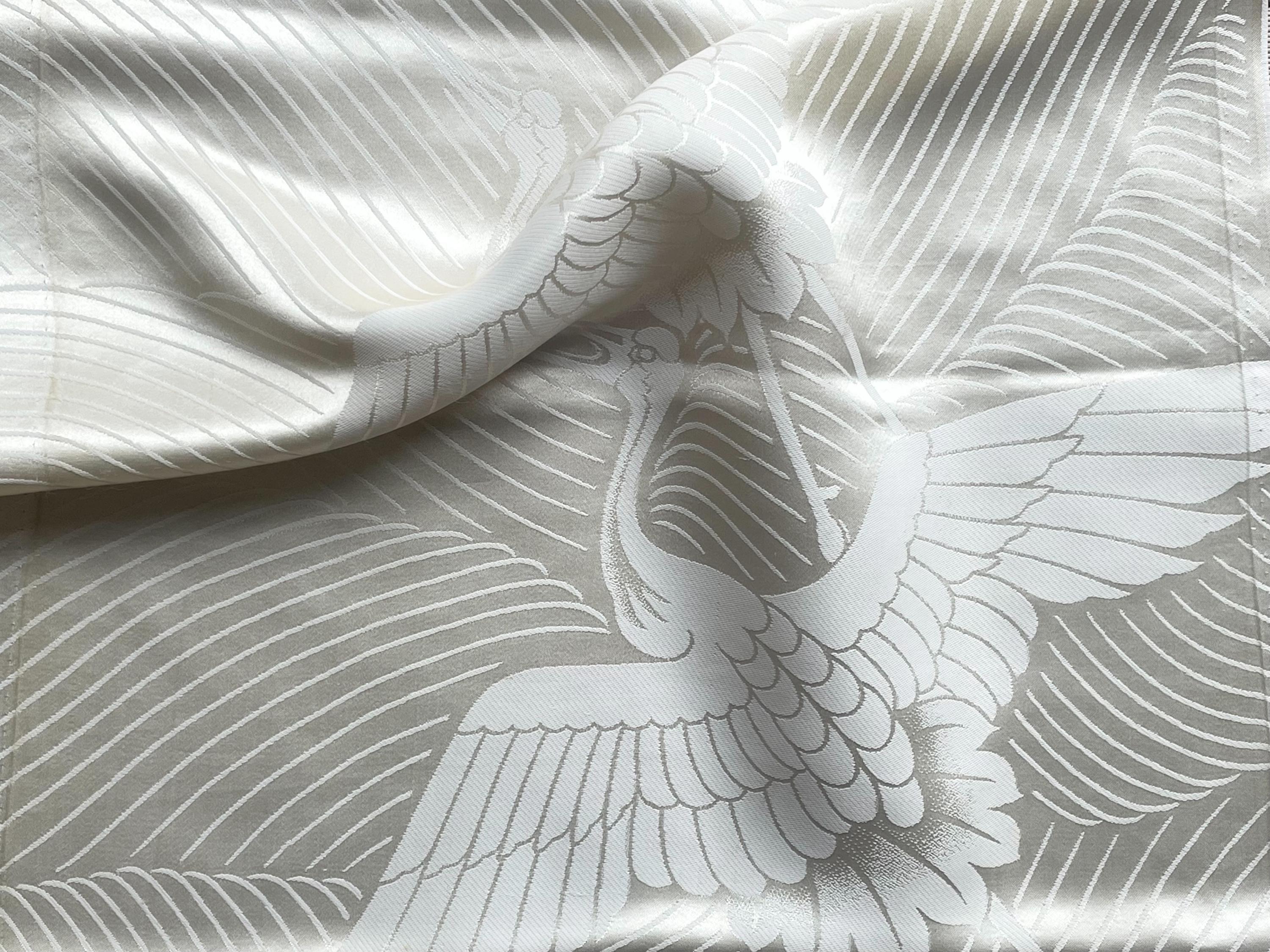 Japanese Vintage Kimono Fabric, Silk, Bird, Tsuru (crane) Pattern