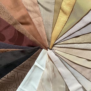 Japanese Vintage Kimono Silk Fabric Scraps | Brown Assorted Rinzu Jacquard | Quilting, Patchwork, Slow Stitching, Sashiko | 20+ Pieces
