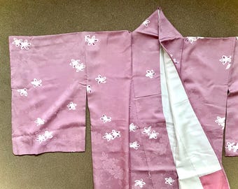 Vintage Japanese Silk Kimono | Rinzu Jacquard, Pink Floral