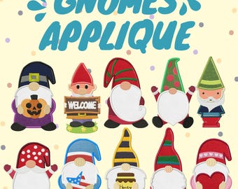 Gnome Appliqué Embroidery Designs bundle | pack | instant download