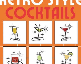 Retro Style Cocktails Stickmuster bündeln | Packung | sofort download
