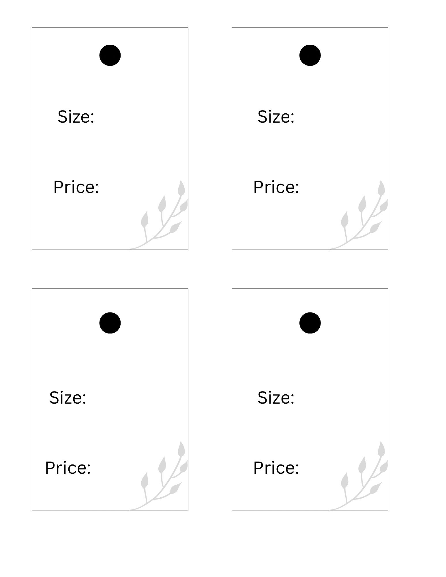 Printable Download Jumbo Price Tag W/size Etsy