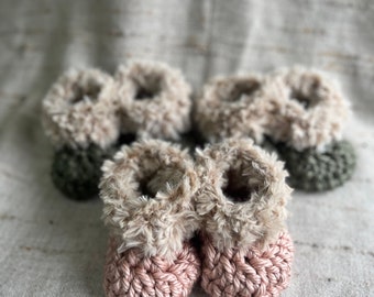 Handmade Baby Booties with Faux Fur Trim