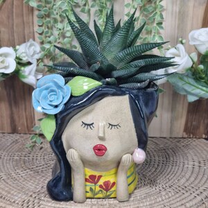 Plant pot shaped like a cute girl, cactus, ceramics, pottery, handmade, Planter
