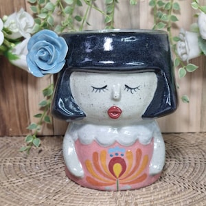 Plant pot shaped like a cute girl, cactus, ceramics, pottery, handmade, Planter