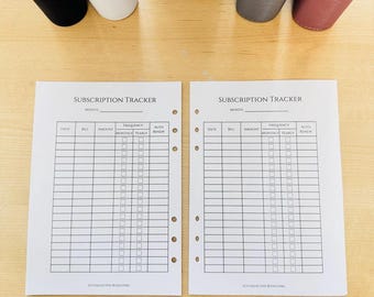 A5 Subscription Tracker Insert: Double-Sided Budget Planner Page