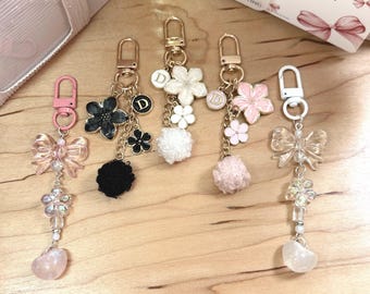 Binder Charm | Bow & Flower Planner Keychain | Heart or Pom-Pom Accessory |