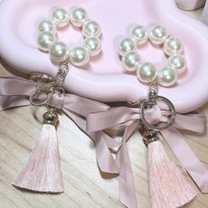 Pearl Bracelet Keychain | Ribbon Tassel Planner Charm