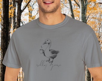 Silly Goose Drinking Coffee T-Shirt - Comfort Colors Unisex Tee