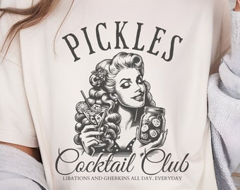 Pickles cocktail club comfort colors shirt, vintage inspired pickles tee, pickle lover gift, funny pickle shirt, vintage pin up pickle shirt
