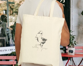 Silly Goose Drinking Coffee Cotton Canvas Tote Bag