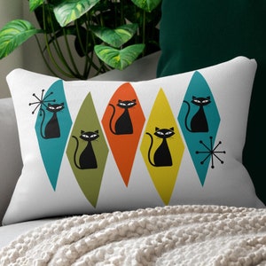 Atomic Cat Pillow: Mid-Century Modern Retro Accent Pillow