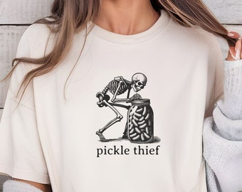 Pickle Thief T-shirt: grappig T-shirt met comfortabele kleuren van het skelet
