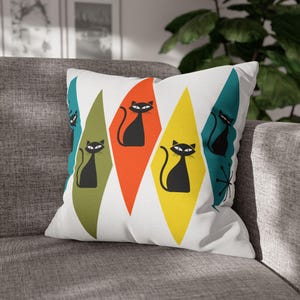 Atomic Cats Pillowcase: Mid-Century Modern Black Cat Design