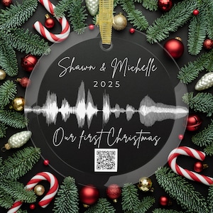 Personalized sound wave audio message QR code glass ornament, custom Christmas ornament for newleywed housewarming mom gift